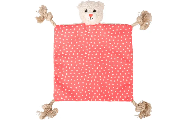 Flamingo lief knisperdoekje met beer en touw - rood
